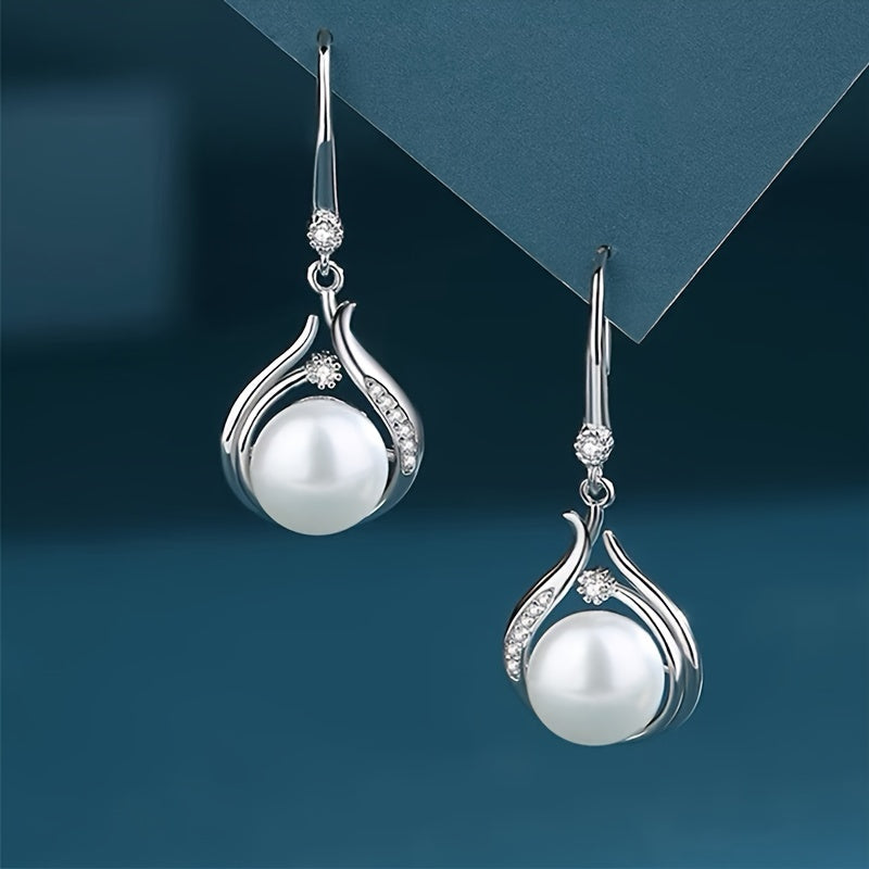 Elegant Vintage Style Dangle Earrings With Imitation Pearl Pendant Embellished With Zircon Delicate Gifts For Women